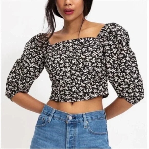 Levi's Tops - NEW Levis Floral Statement Crop Top Shirt Womens Medium black western